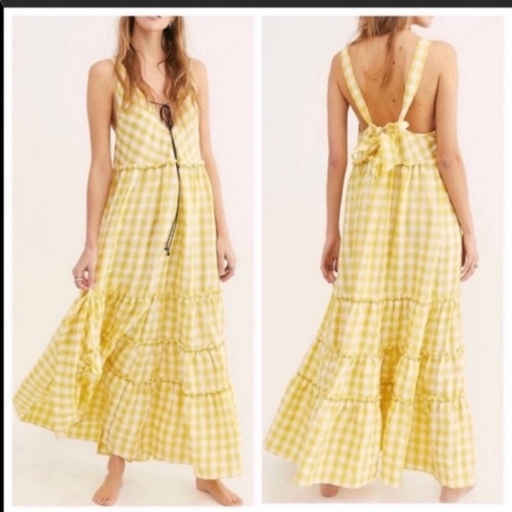 Free People yellow gingham maxi dress